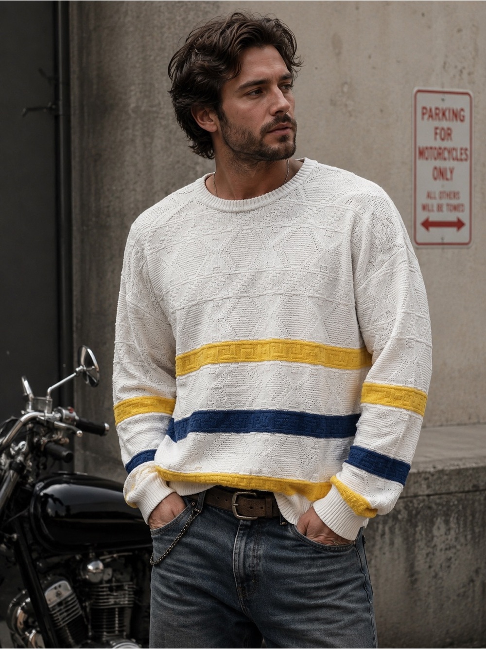 Woodwards Classic Cotton Blue and Yellow Striped Sweater